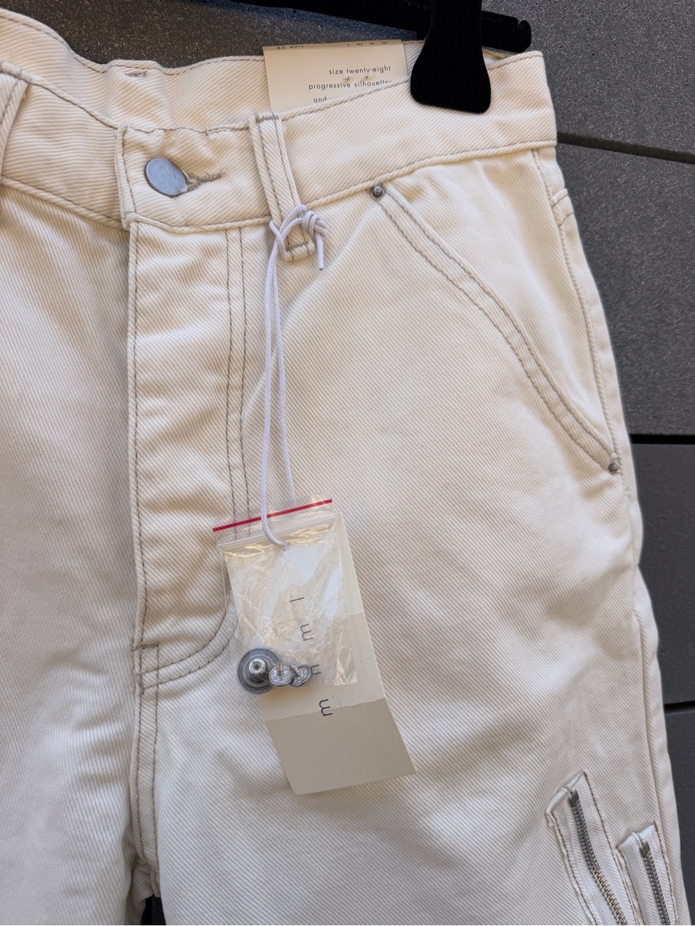 MNML Cream Cargo Shorts with Side Zip Accents - Picture 3 of 4